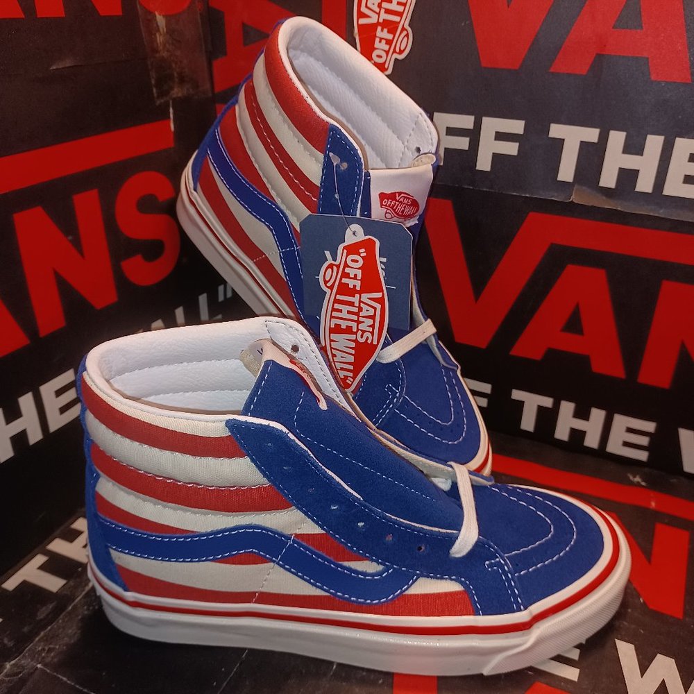 Vans Men's 4/Women's 5.5 Sk8-Hi 38 DX Anaheim Factory Red Blue Flag Stripes NIB